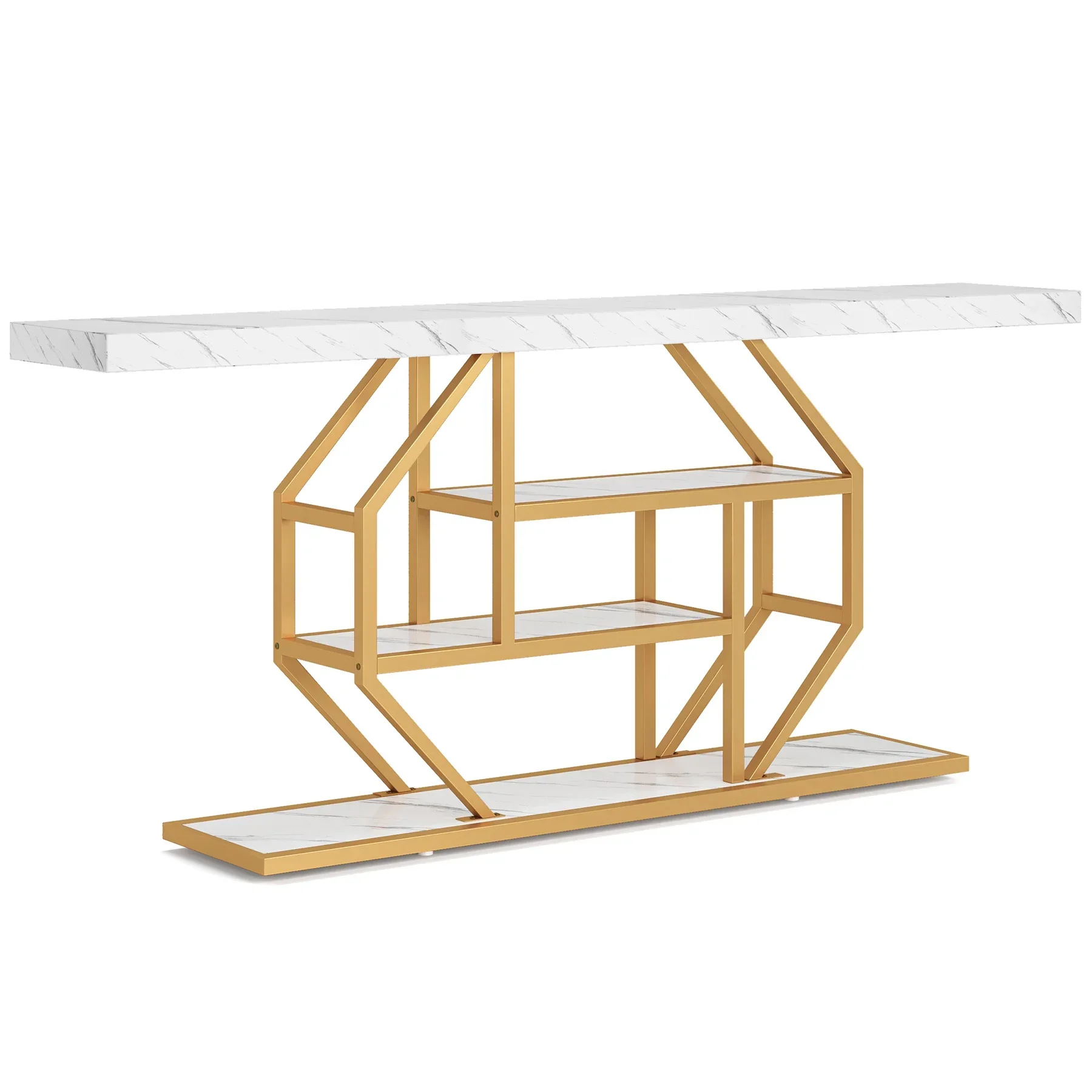 70.9 inch Extra Long Console Table, Modern Gold Sofa Table Behind Couch with Storage, 4 Tier Entryway Accent Table