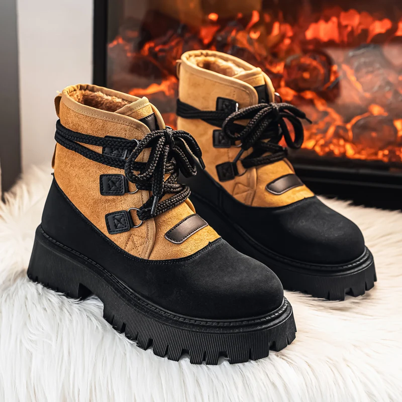 

Designer Fashion Men's Cotton Boots Winter Plush Warm Ankle Snow Boots Non-slip Waterproof High Top Mens Casual Shoes Work Boots