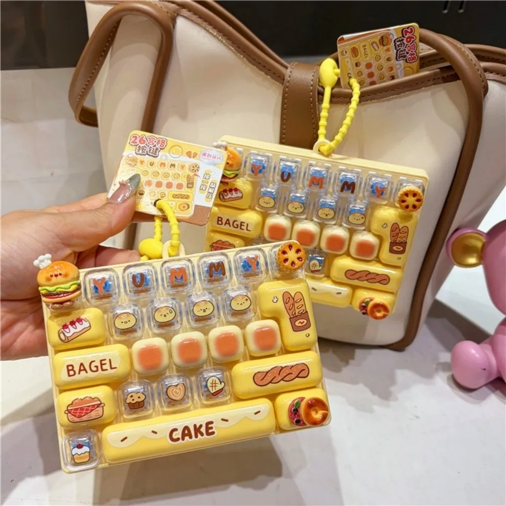 Bread Themed 26 Keys Keyboard Keychain Clear Key Sounds Pressable Keys Fingertip Button Key Ring Plastic Fake Food
