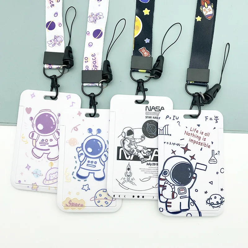 Cartoon Space Sastronaut Card Set Student Anti-Lost Lanyard Meal Card Holder Key Chain Door Card Bag