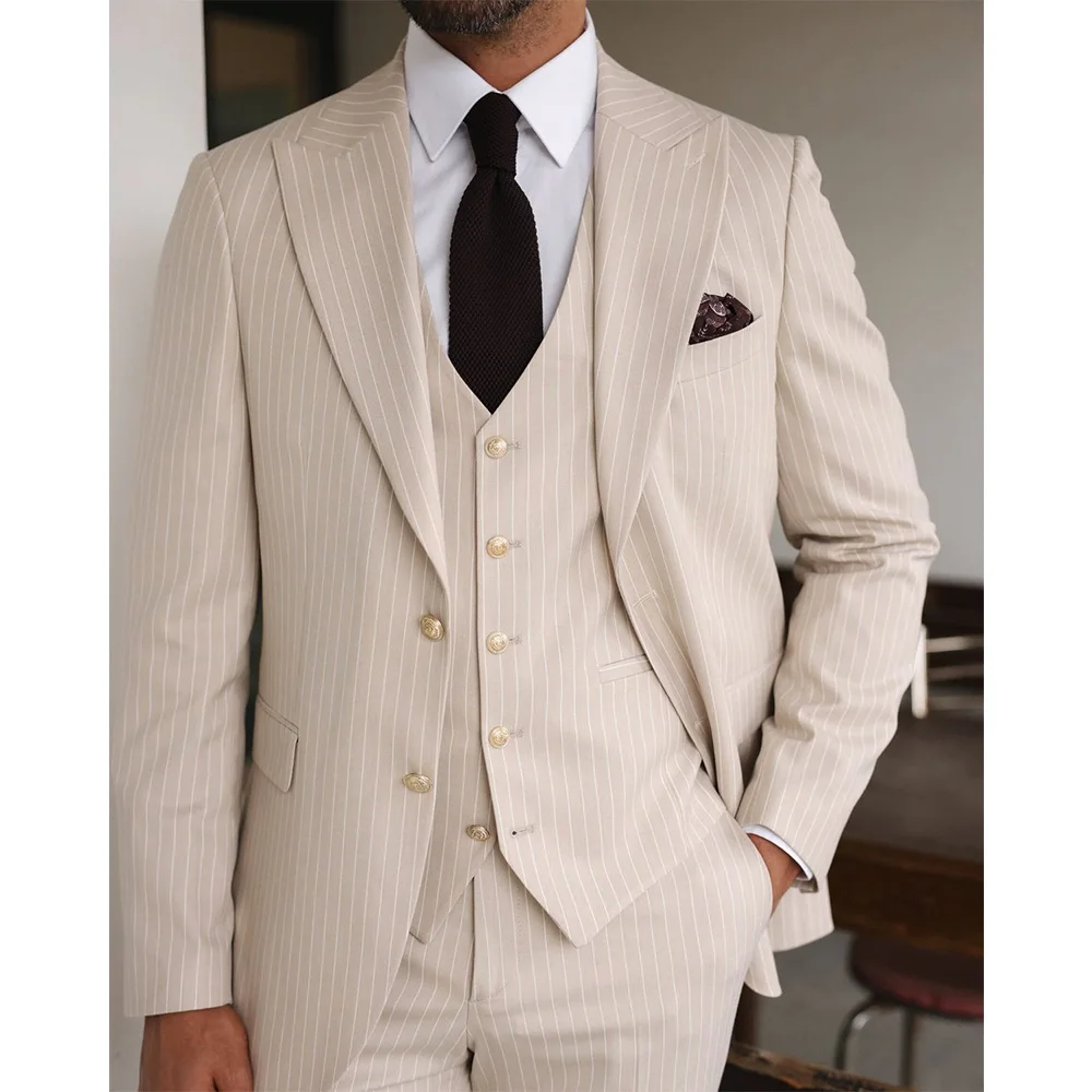 

Men Striped Suit 3 Piece Single Breasted Notch Lapel Slim Fit Comfortable Business Suits for Men Elegant Mens Suits Formal Offic