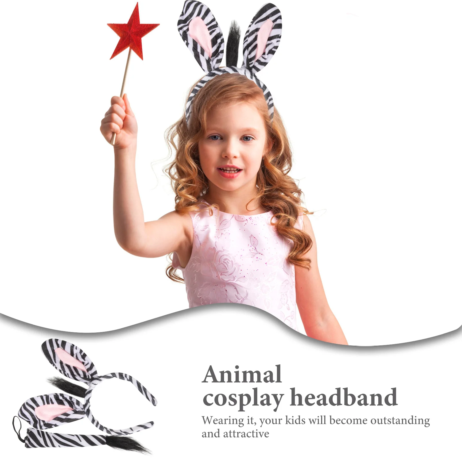 

Zebra Hair Hoop with Tail Set Animal Cosplay Headband Zebra Headdress for Halloween Party Zoo Theme Costume Kids Dress Up Prop
