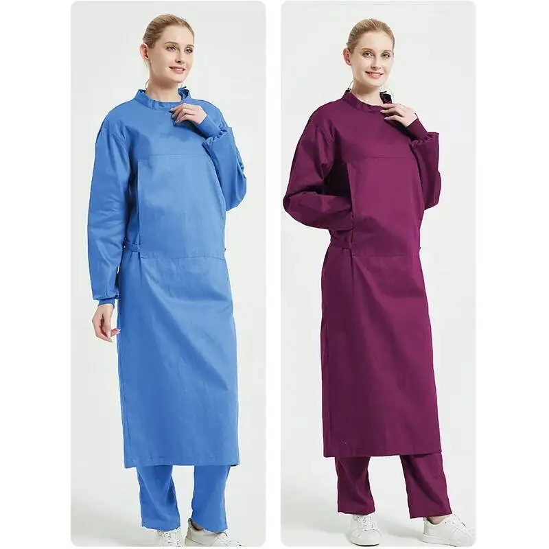 

Хирургические халаты, хлопковые, для работы в операционной, мужские хирузы, полузавернутые, с длинными рукавами, женские, обратные, полностью изоляционная одежда