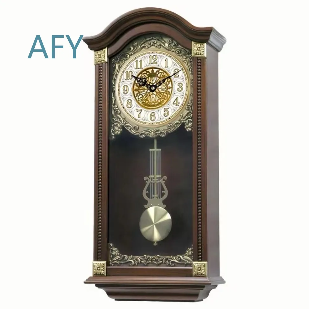 Classical Solid Wood Wall Clock for Westminster Temple Chime Quartz Movement with Timekeeping Music for European Living Room