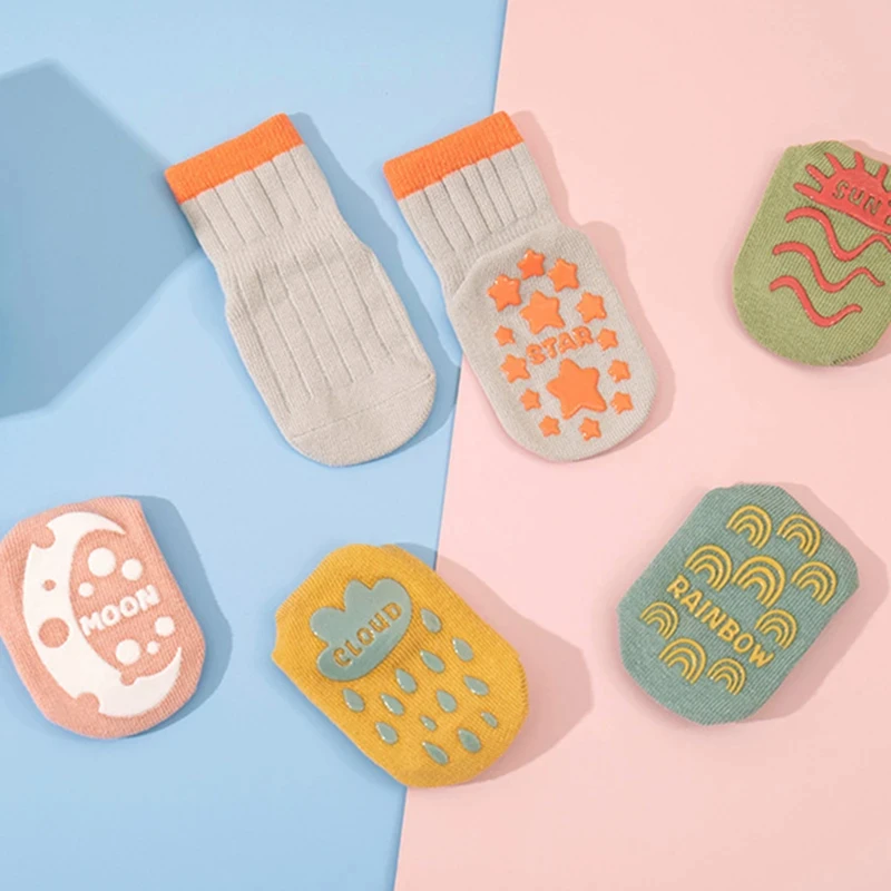 5 Paar Kinder socken einfarbig gestreifte Gummi Anti-Rutsch-Neugeborenen-Bodens ocken Baumwolle Mädchen Babys ocken