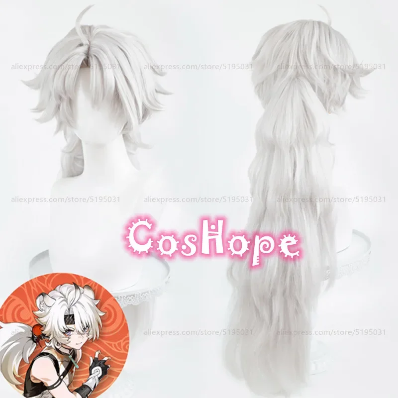 Lingyang unisex cosplay wig 80cm long hair silver white wig anime cosplay wigs wigs heat resistant synthetic wigs