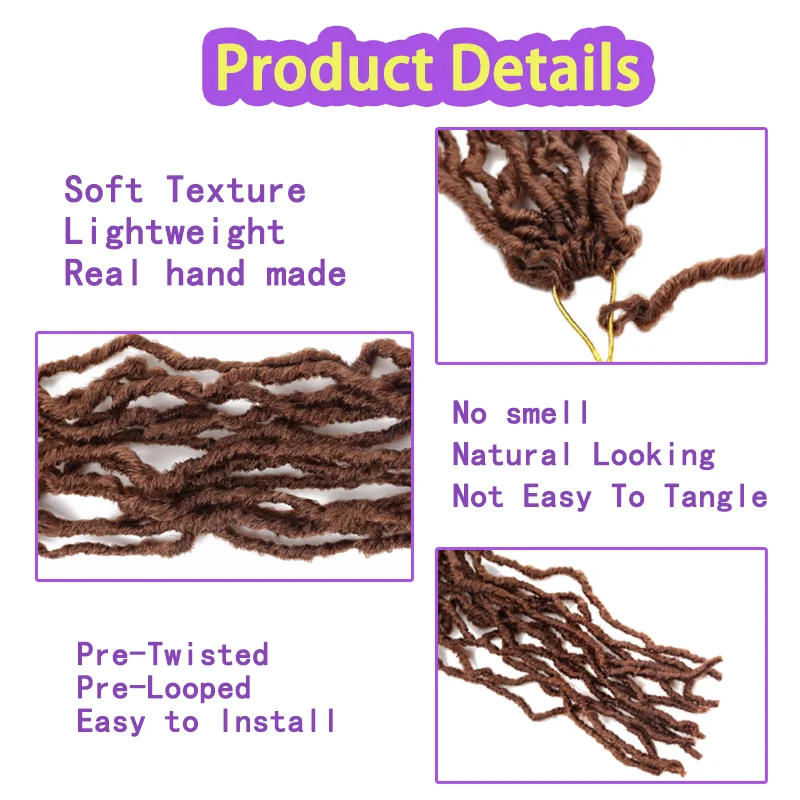 Locs sintéticos suaves marrones, 30 pulgadas, 7 paquetes de Color falso, 30 mechones de pelo de ganchillo, hebra entera, No Locs largos pre-bucle extendidos