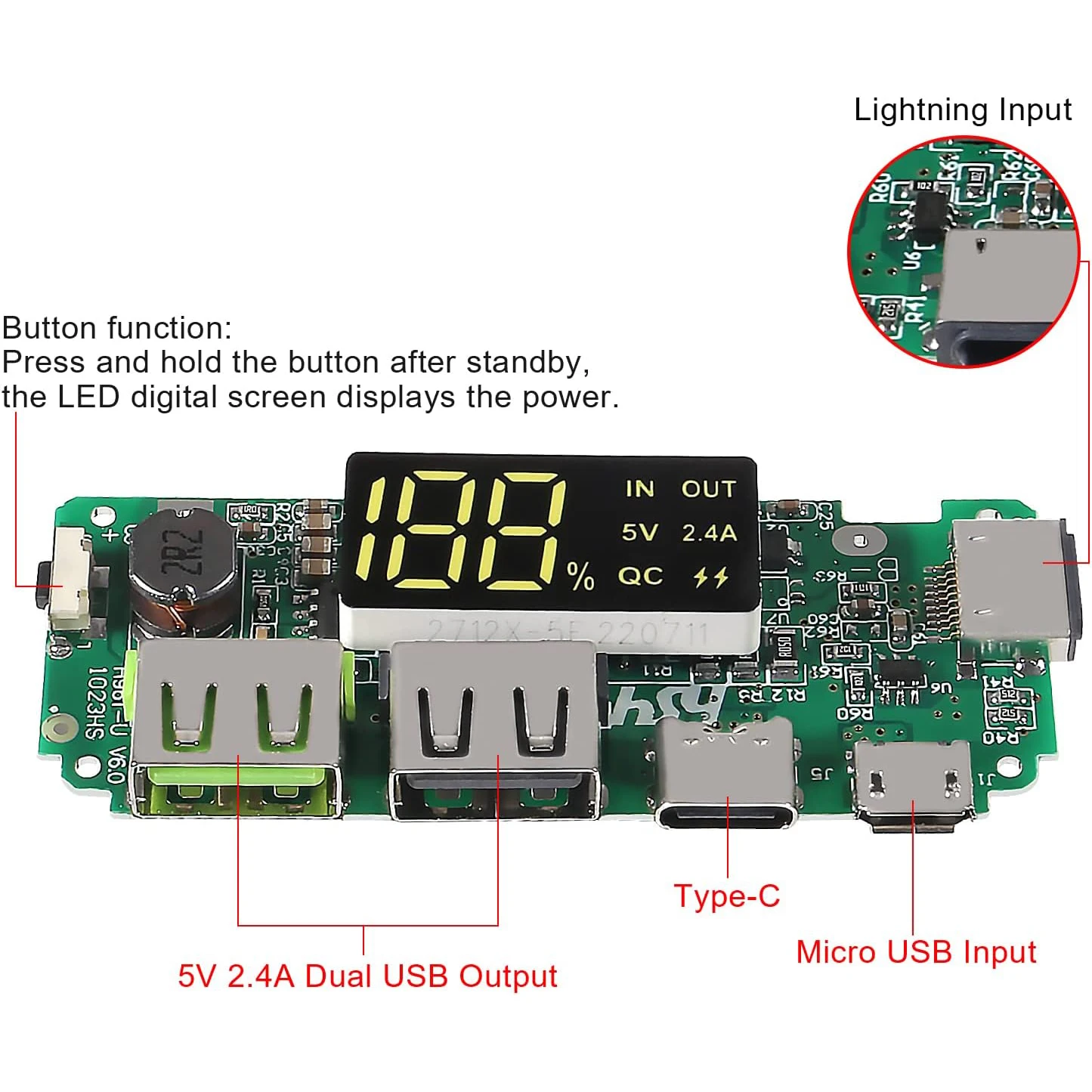 Placa de cargador de batería de litio de 3 piezas, LED, USB Dual, 5V, 2.4A, Micro/tipo-c, Banco de energía móvil, circuito de módulo de carga 18650