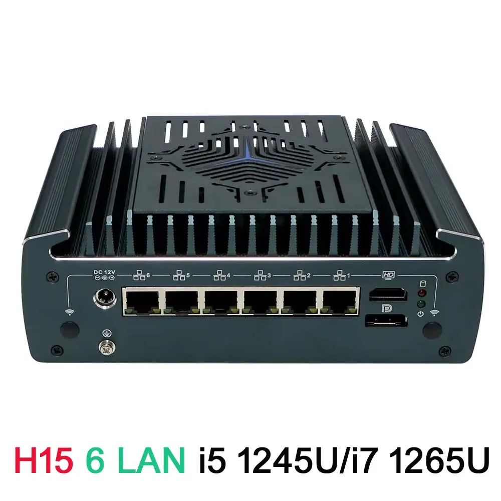 Micro apparecchio firewall Mini PC Intel i5 1235U i7 1255U 6 porte 2.5GbE I225 DDR4 HDMI2 1 DP1 4A Supporto OPNsense pfSense Router