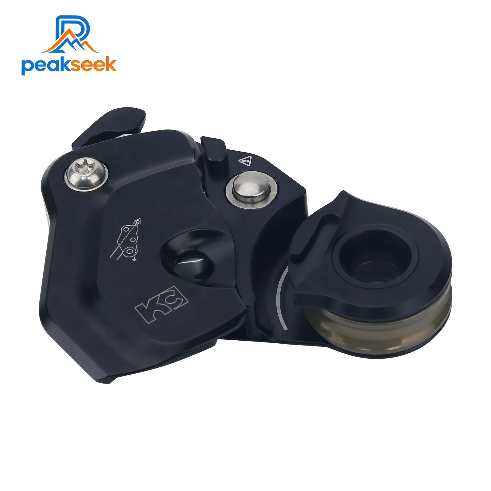 PeakSeek KC Climbing Rope Pulley 7075 Aluminum Alloy Stainless Steel Lift Retarder 36KN Descend Device for 10-12mm Ropes