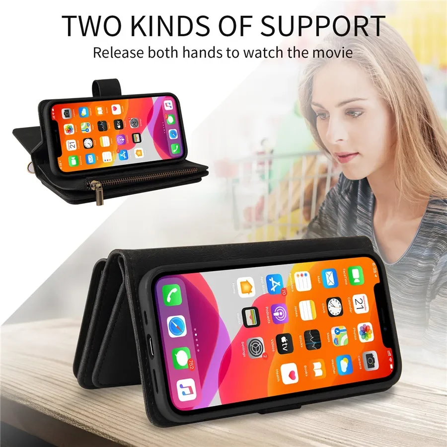 For OPPO A79 A78 A58 5G Multi 15-Card Slot Zipper Leather Flip Case For OPPO A60 A38 A18 A17 A 79 58 A78 A17K Wallet Book Cover