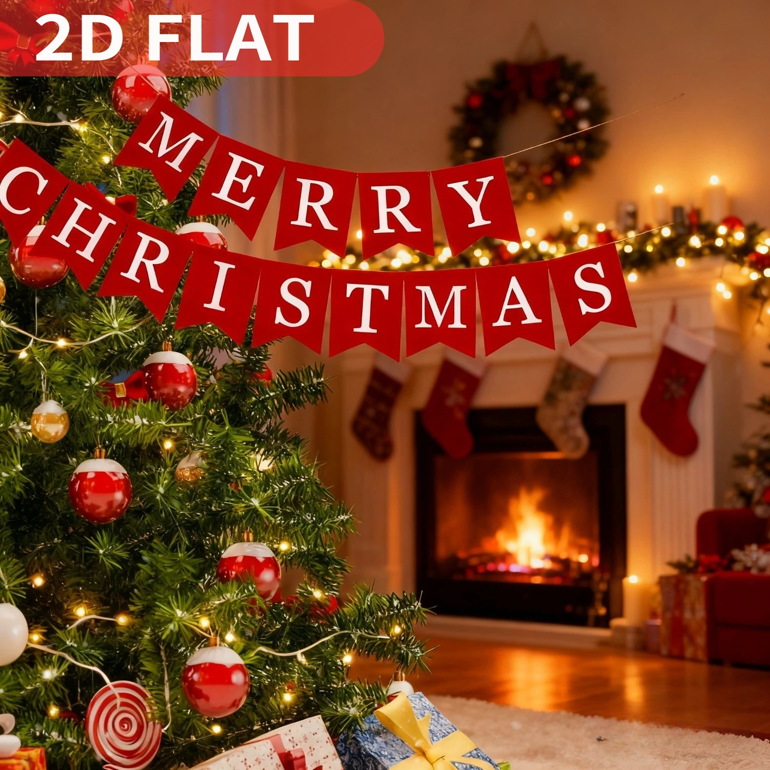 

14pcs Merry Christmas Party Banners, Red Christmas Bunting Garland, 5x7 Inch, Polyester Hanging Signs for Fireplace Wall