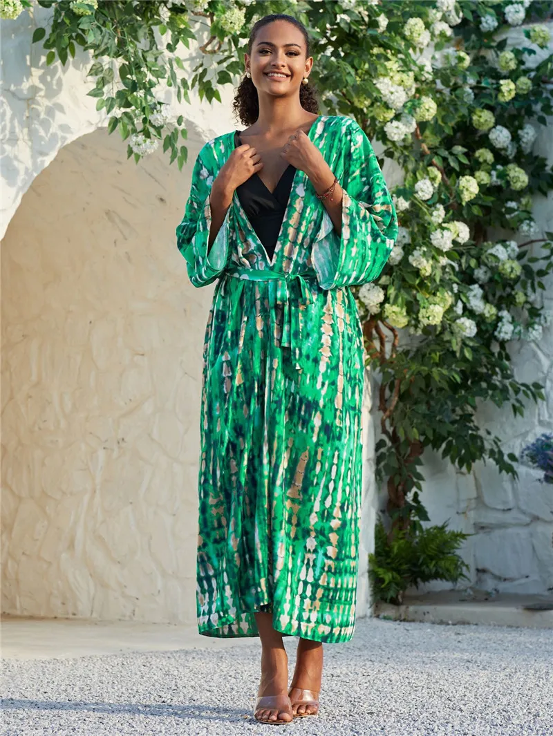 Langer Kimono-Badeanzug für Damen, stilvoller Batik-Badeanzug mit offener Vorderseite und Strand-Outfits – Detail 8