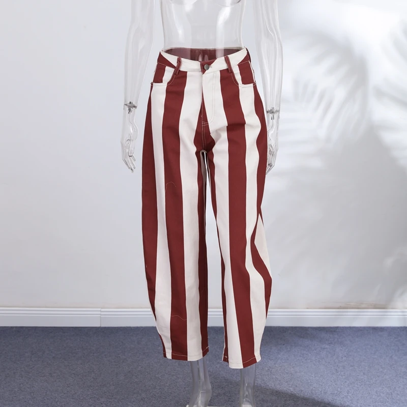 Casual Stripe Contrast Women's Pants Loose Zipper Button Pocket Wide Leg Female Pant 2026 Spring Summer Lady All-match Trousers