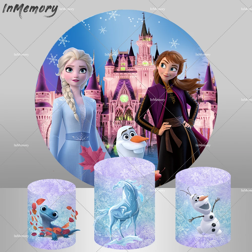 

Round Backdrop Cover for Snow Queen Birthday Decoration Disney Frozen Anna Elsa Princess Girls Circle Background Photobooth