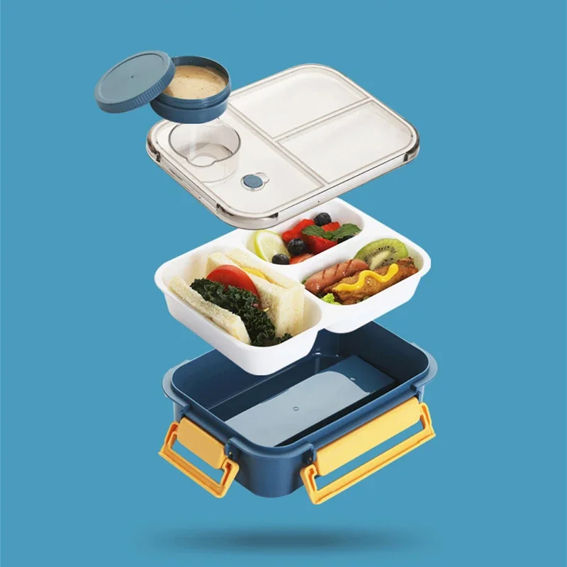 Lunch Box for Kids Plastic Portable Microwave Bento Box with Tableware Sauce Box Leakproof Food Storage Containers Compartment