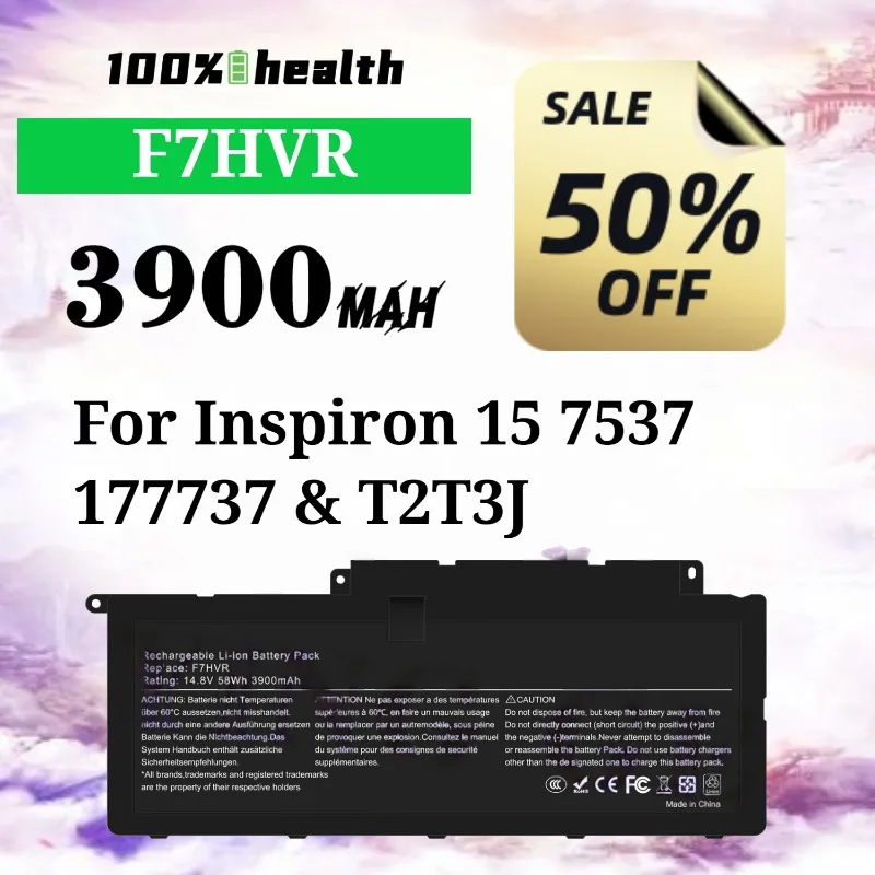 

F7HVR 3900mAh Laptop Battery for Dell Inspiron 15 7537/17 7737/T2T3J Lithium Rechargeable Battery