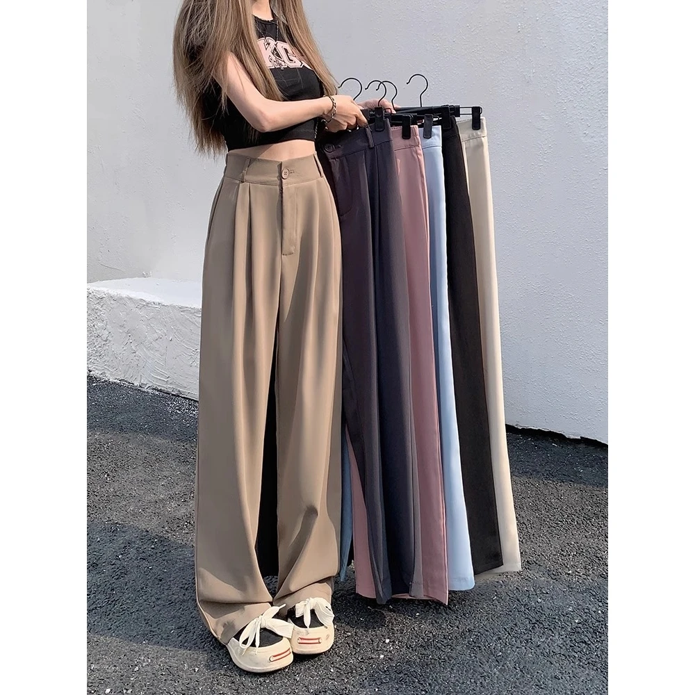 

High Waist Wide Leg Casual Pants Women's Loose Straight Cut Trousers Fashionable Workwear Trousers Cross-Border Popular