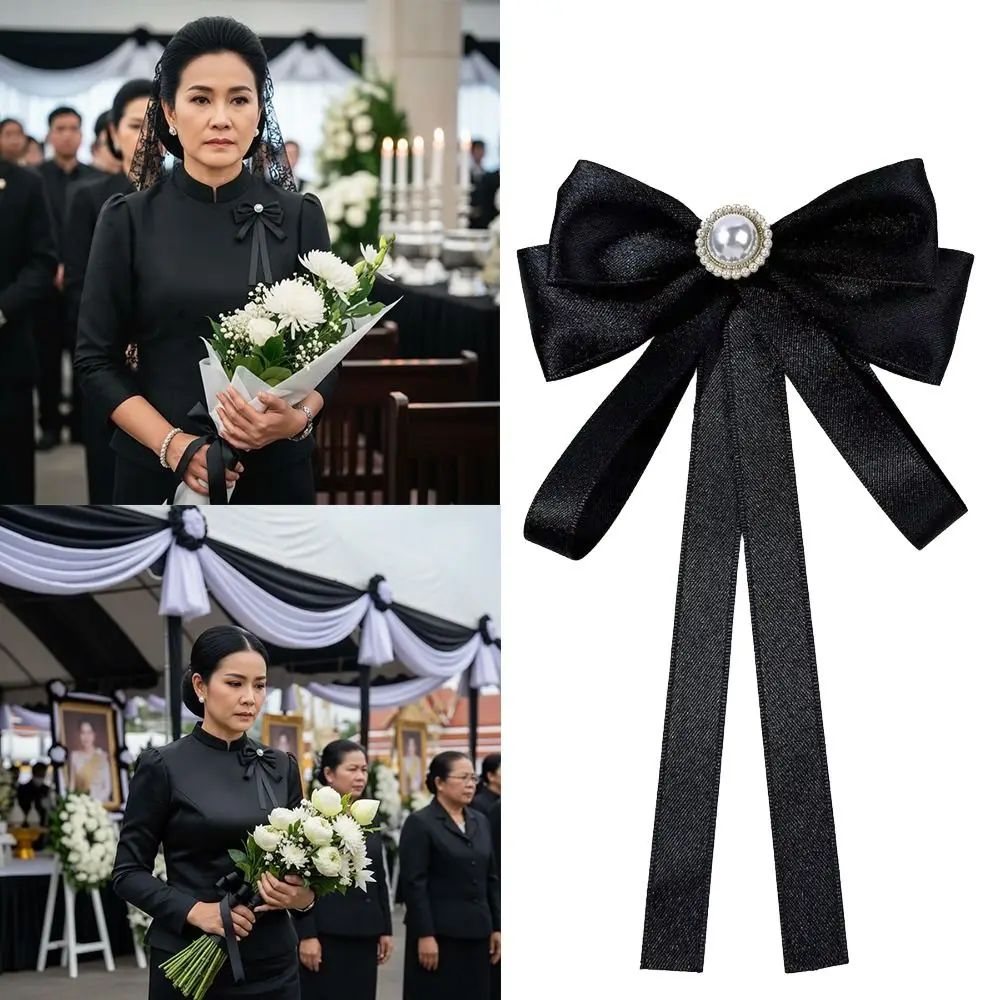 عودة دبوس التذكاري الشريط الأسود بروش شارة الملحقات الملكة الأم الراين Bowknot دبابيس DIY العلاقات القوس الأسود