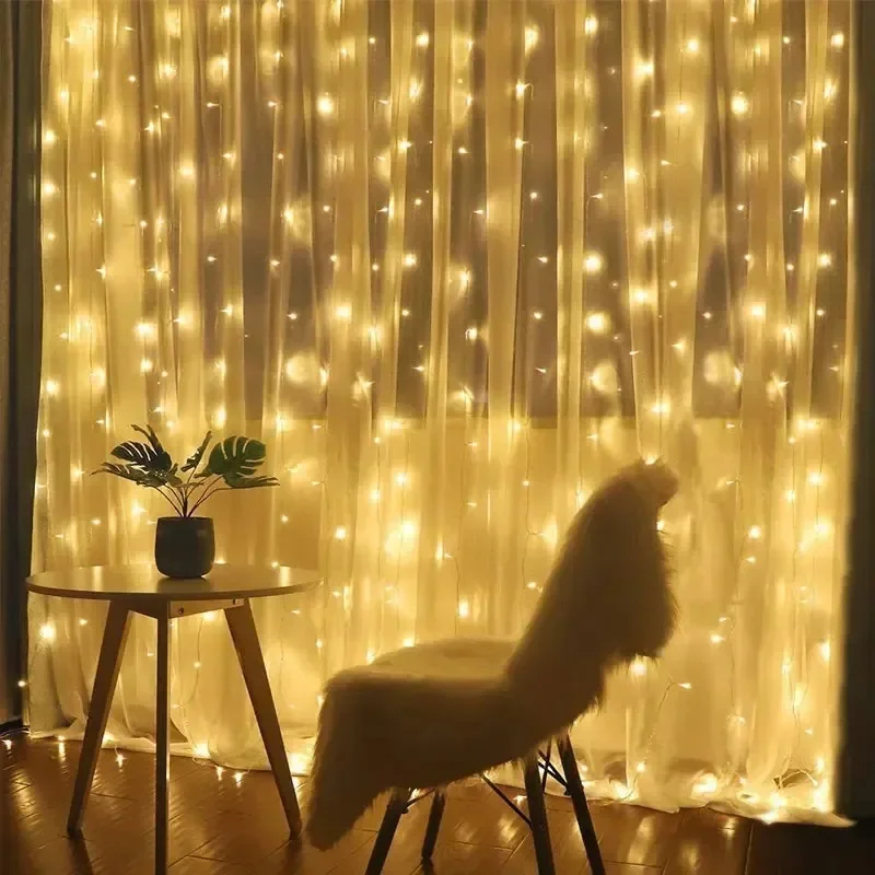 Holiday LED Curtain Light String USB Powered 8 Modes Christmas New Year Party Lights Home Wedding Birthday Room Decor Aesthetic