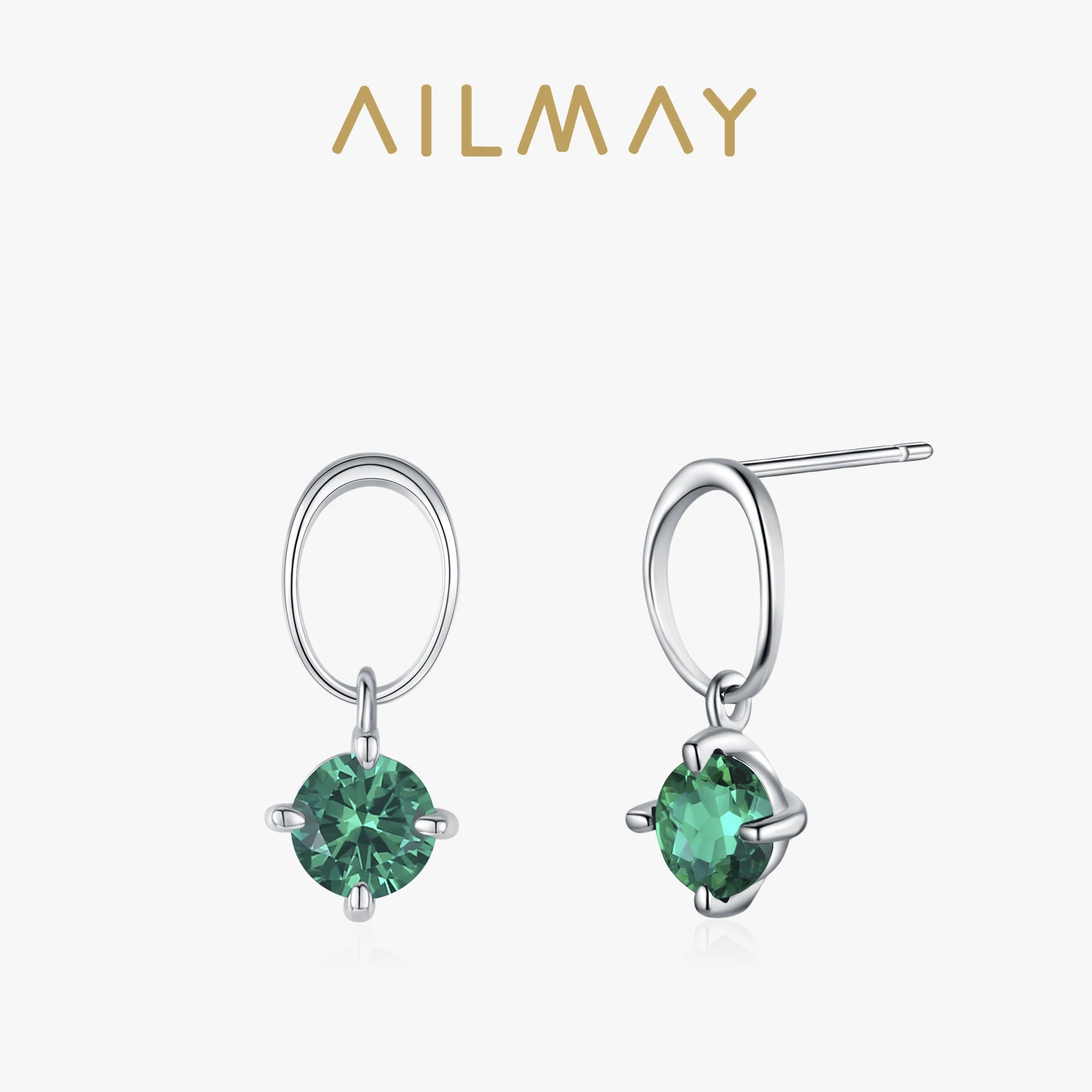 

Ailmay 925 Sterling Silver Retro Round Green Zircon Pendant Earrings For Women Geometric Fine Jewelry Wedding Gift