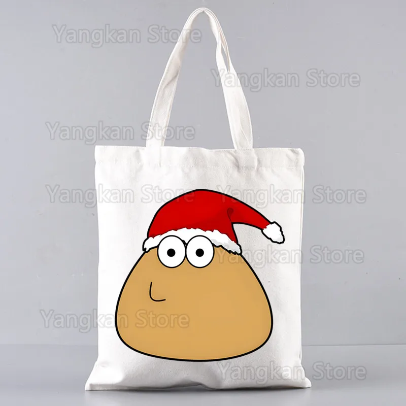 Pou Reusable Shopping Bag Women Canvas Tote Bags Printing Eco Bag Cartoon Shopper Shoulder Bags