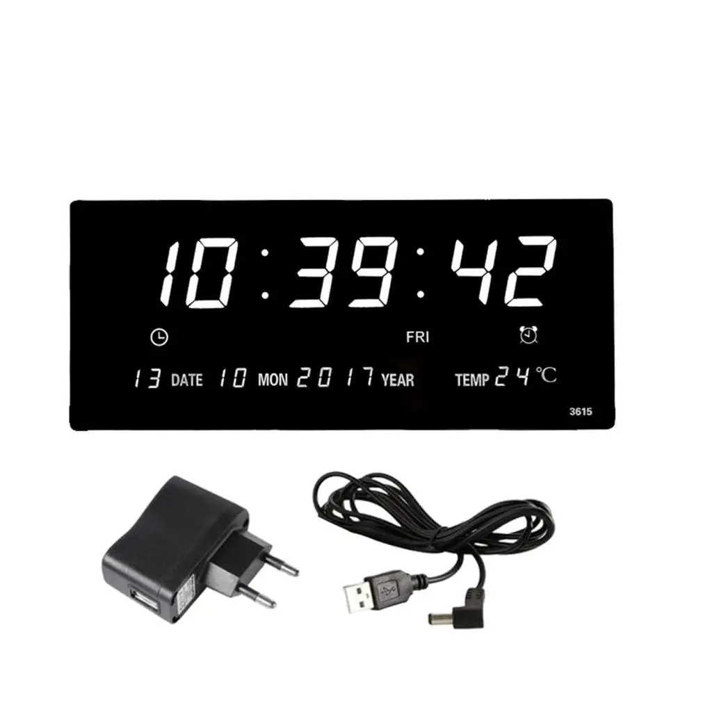 Electric Wall Alarm Clock Calendar Display Decor Big Numbers USB Charging Table Clocks for Shop Home Cafe Elderly Girls Boys