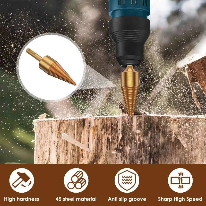 

Heavy duty wooden punching cone woodworking tool, wood splitting drill bit, steel wood splitting machine drill bit