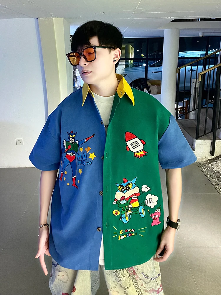 

Cartoon ort Sve irt Loose Fit Youthful Sle Breathable Cotton Summer Faionable Brand Kids Fun Crayon inchan Embro...