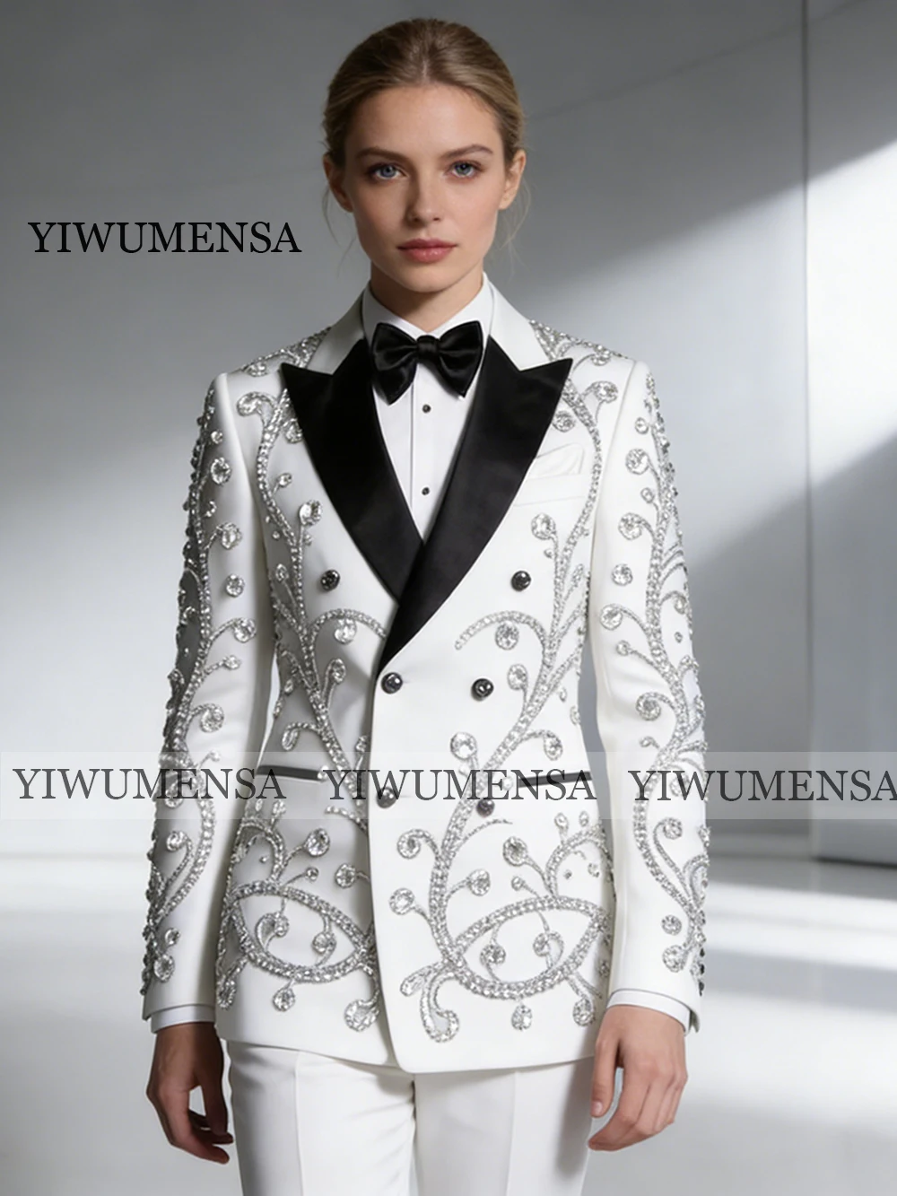 

Изысканный костюм с бриллиантовой вышивкой для женщин: двубортный пиджак и брюки, индивидуальный пошив, нарядный комплект для вечеринок, женский смокинг для матери.
