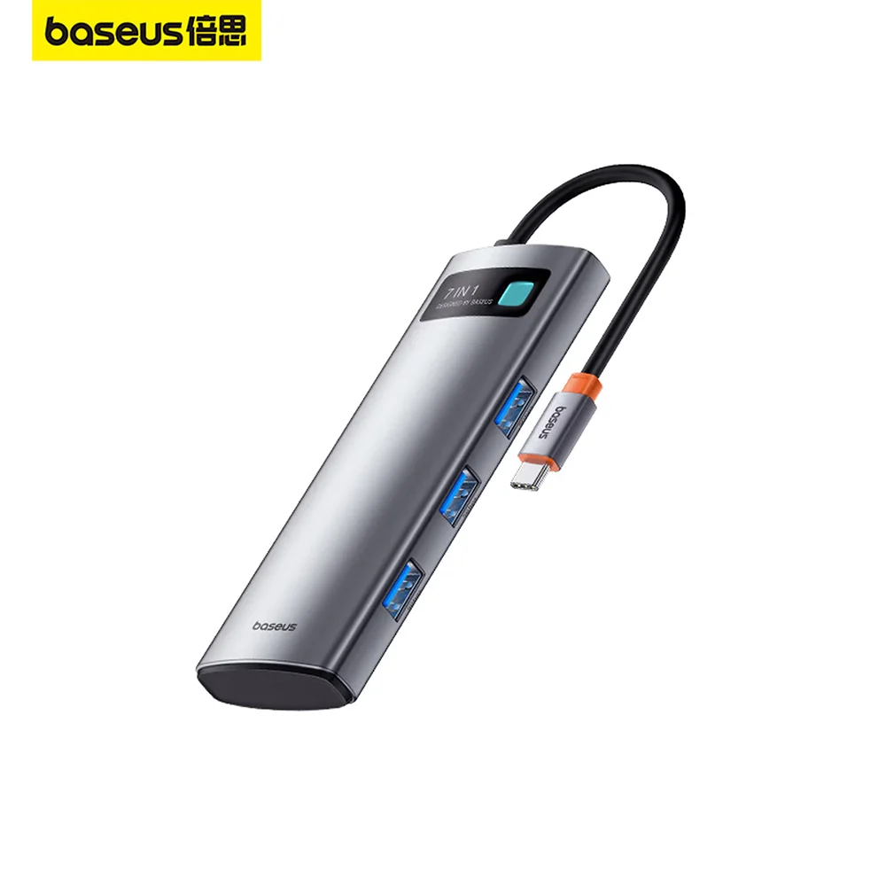 Baseus USB C to HDMI Adapter, 4K@60Hz USB C Docking Station, 7 in 1 USB C Hub with 3 USB-A, PD 100W, TF/SD Card Reader