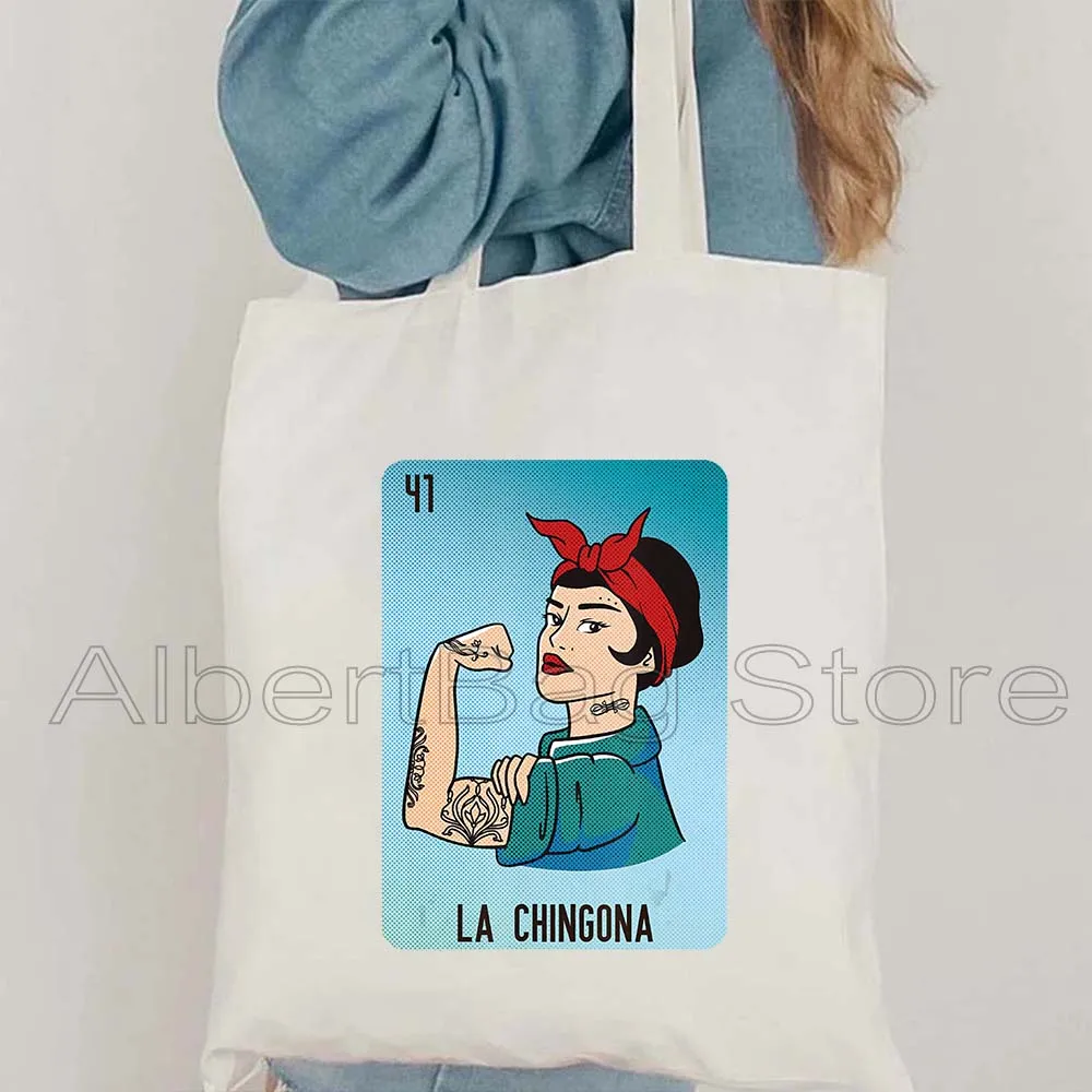 Funny Mexican Traditional Slang Lottery Bingo Gifts La Gringa Nurse Guera Chingona Mariposa Canvas Tote Bag Shopping Handbag