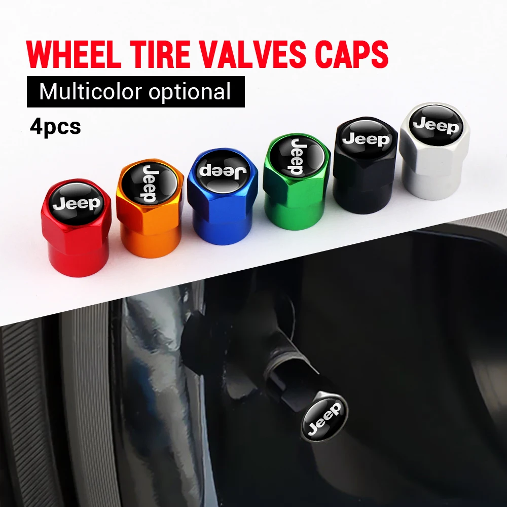 4Pcs Car Wheel Tire Valve Cap Stem Cover Dust Auto Accessories For JEEP Renegade Patriot Weangler Cherokee Compass CrandCherokee