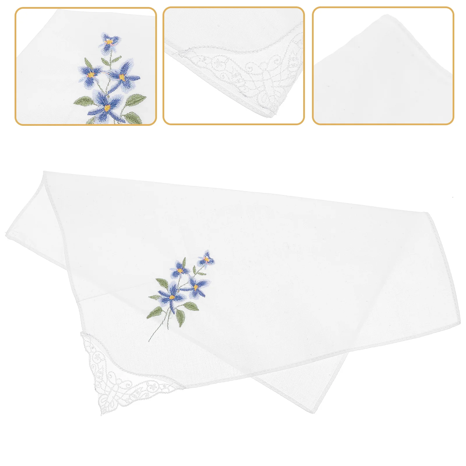 Embroidery Square Handkerchief Cotton Fabric Floral Pattern Lightweight Ladies Handkerchiefs For Wedding Prom Dating