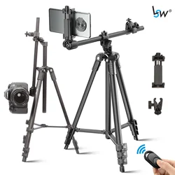 Professional Horizontal Tripod for Phone Camera Flexible Aluminum Tripod with Extended Arm Bluetooth for Canon Nikon Sony DSLR