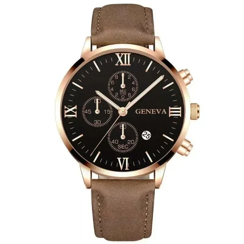 New Geneva Leisure Business Men Watch Fashion Three Eyes Male Quartz Wristatches Leather Strap Gentleman Watches Reloj Hombre