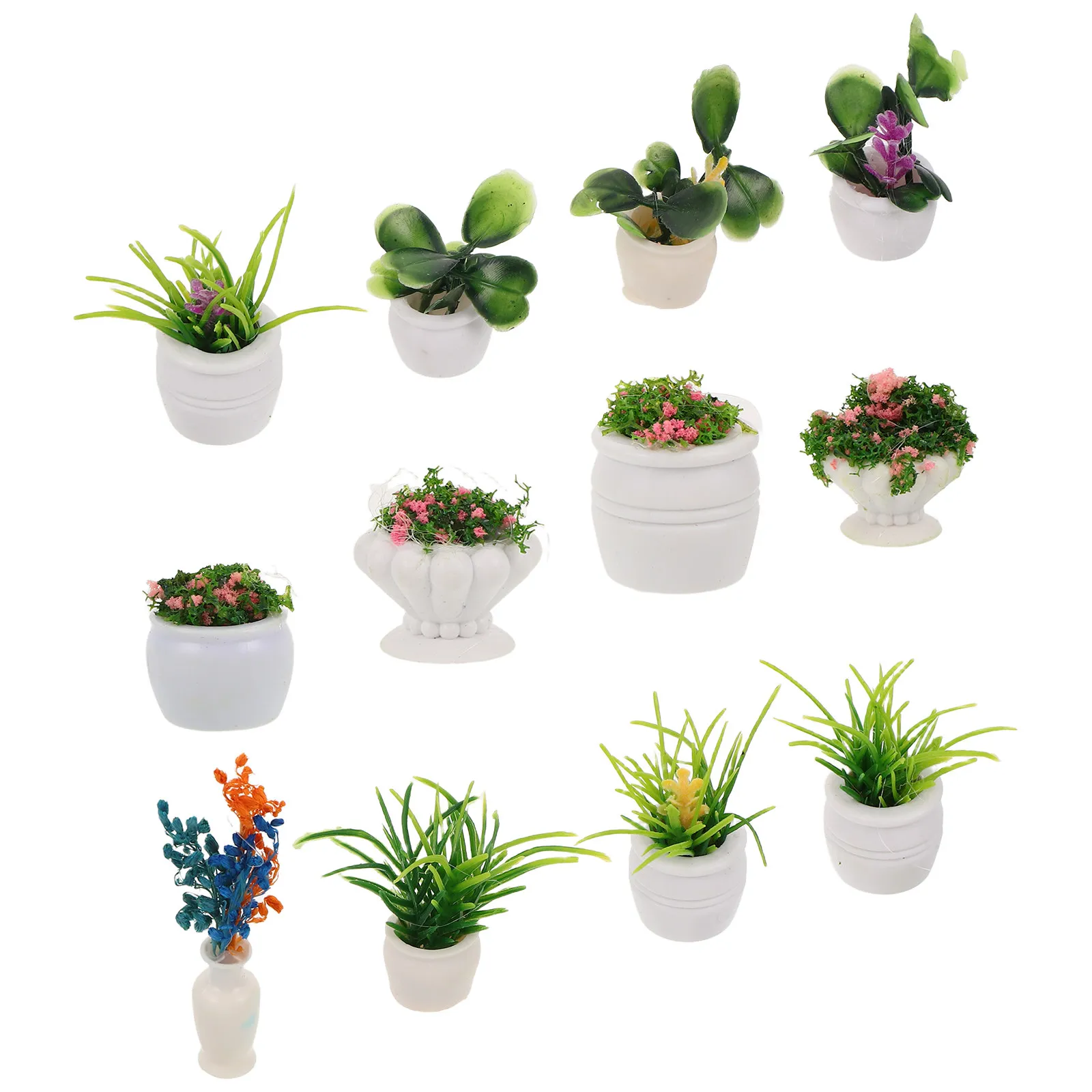 

12 миниатюрных искусственных бонсай для декора кукольного домика, имитация растений в горшках, реквизит для ландшафтного дизайна внутри и снаружи помещений, аксессуар для мини-цветочных горшков