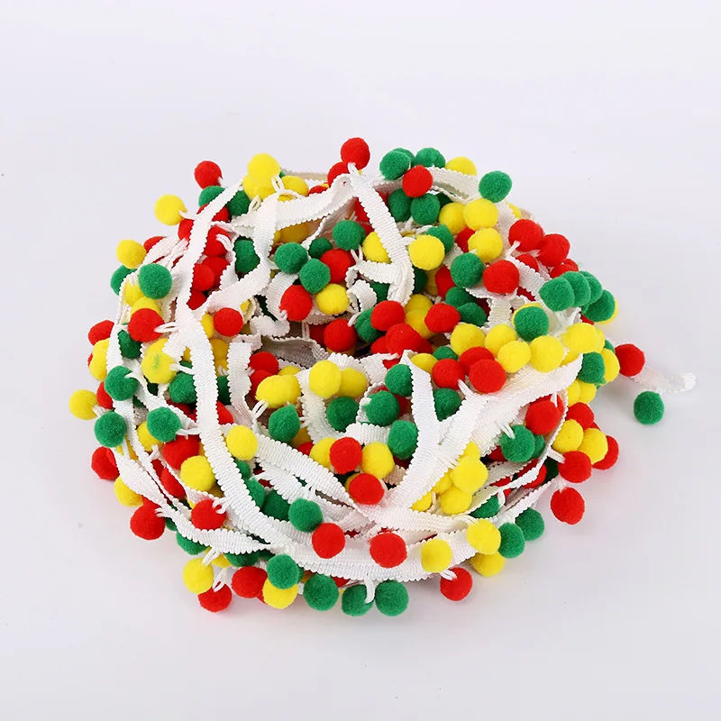 10M Tassel Ball Rainbow Pom Pom Ball Braid Fringe Ribbon Cord Curtain Craft Lace Trim Fringe Upholstery DIY Sewing Accessory