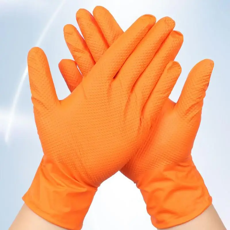 Work Gloves Nitrile Industrial Orange Gloves 10x Tear-Resistant Heavy-Duty Textured Mitten Safety Protective For Mechanic