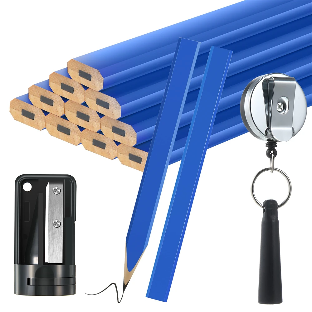 

14Pcs Carpenter Pencils 7 Inch Flat Octagonal HB Carpenter Marking Pencils with Pencil Sharpener and Silicone Pen Holder
