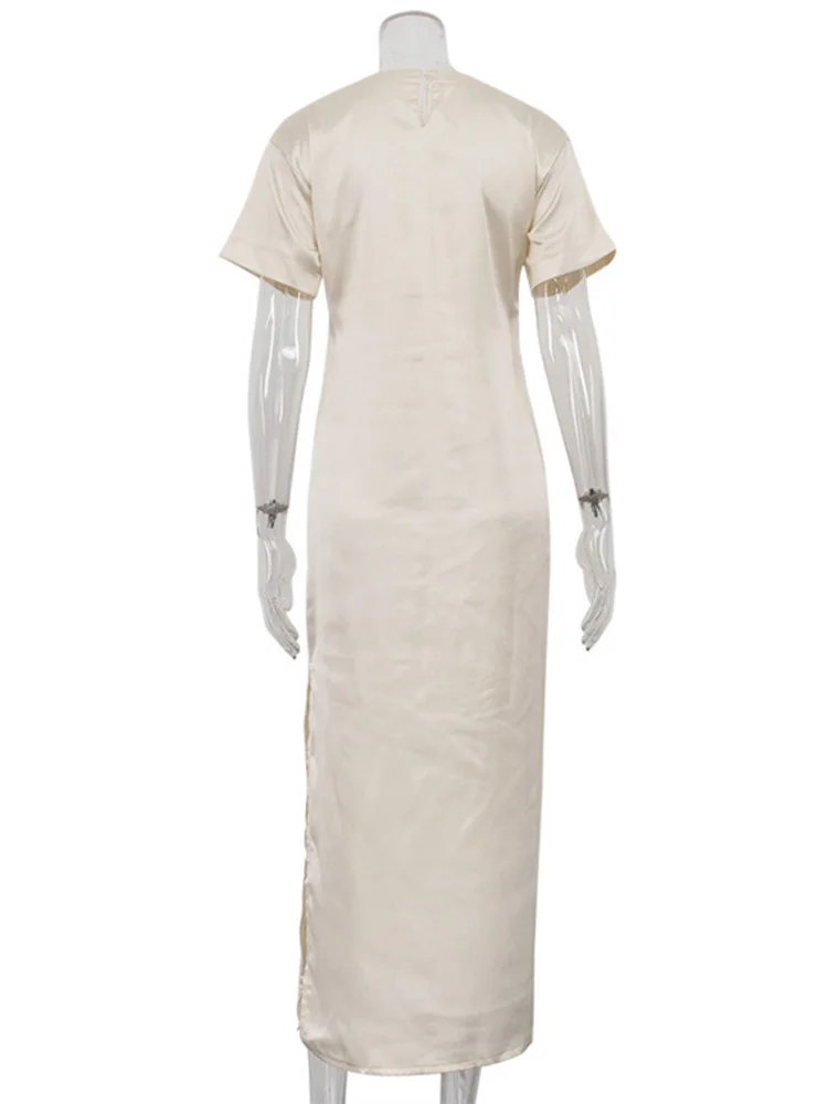 Trendix サイドスリットサテンドレス女性の夏のファッション半袖ハイウエスト A ラインドレスパーティーヴィンテージエレガントなイブニングドレス