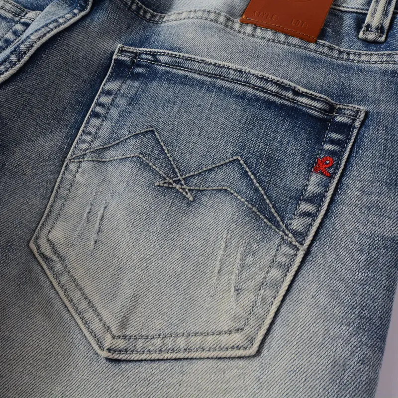 Fashion Designer Men Jeans High Quality Retro Light Blue Elastic Slim Fit Ripped Jeans Men Buttons Vintage Denim Pants Hombre