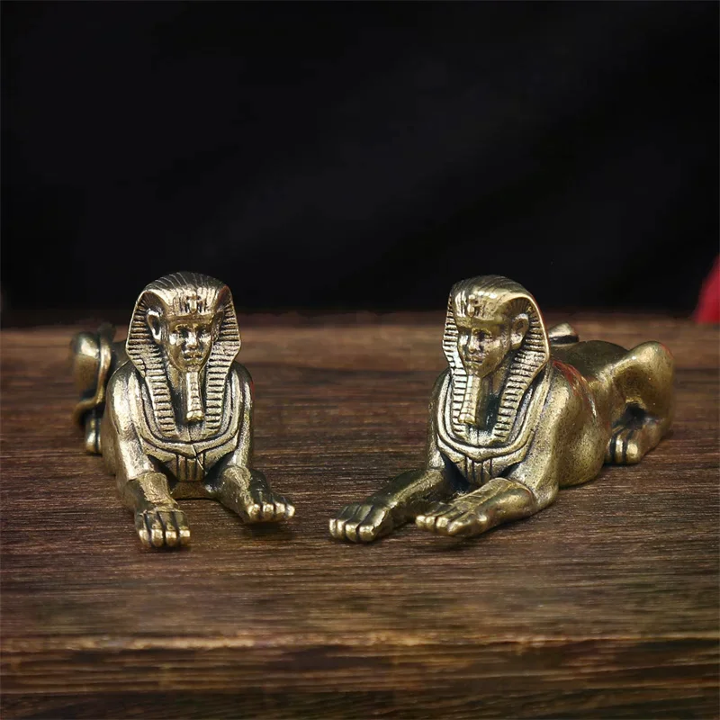 Retro Copper Egypt Sphinx Statue Small Ornaments Brass Guardian Statue Figurines Desktop Decorations Home Decor Accessories