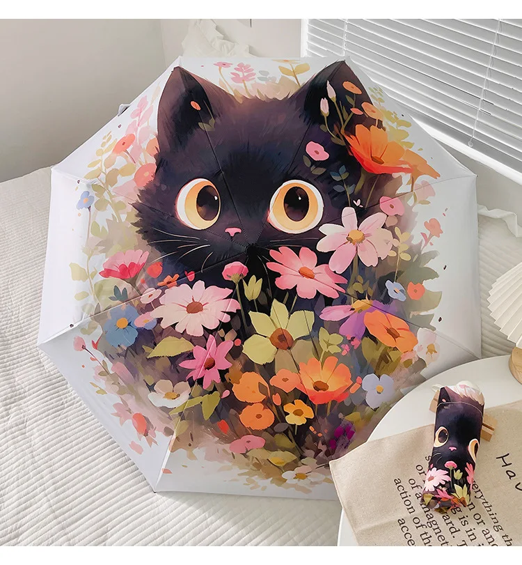 Flower Cat Umbrella Cartoon Full Automatic Smart Sun Umbrella For Women Strong Paraguas Mujer