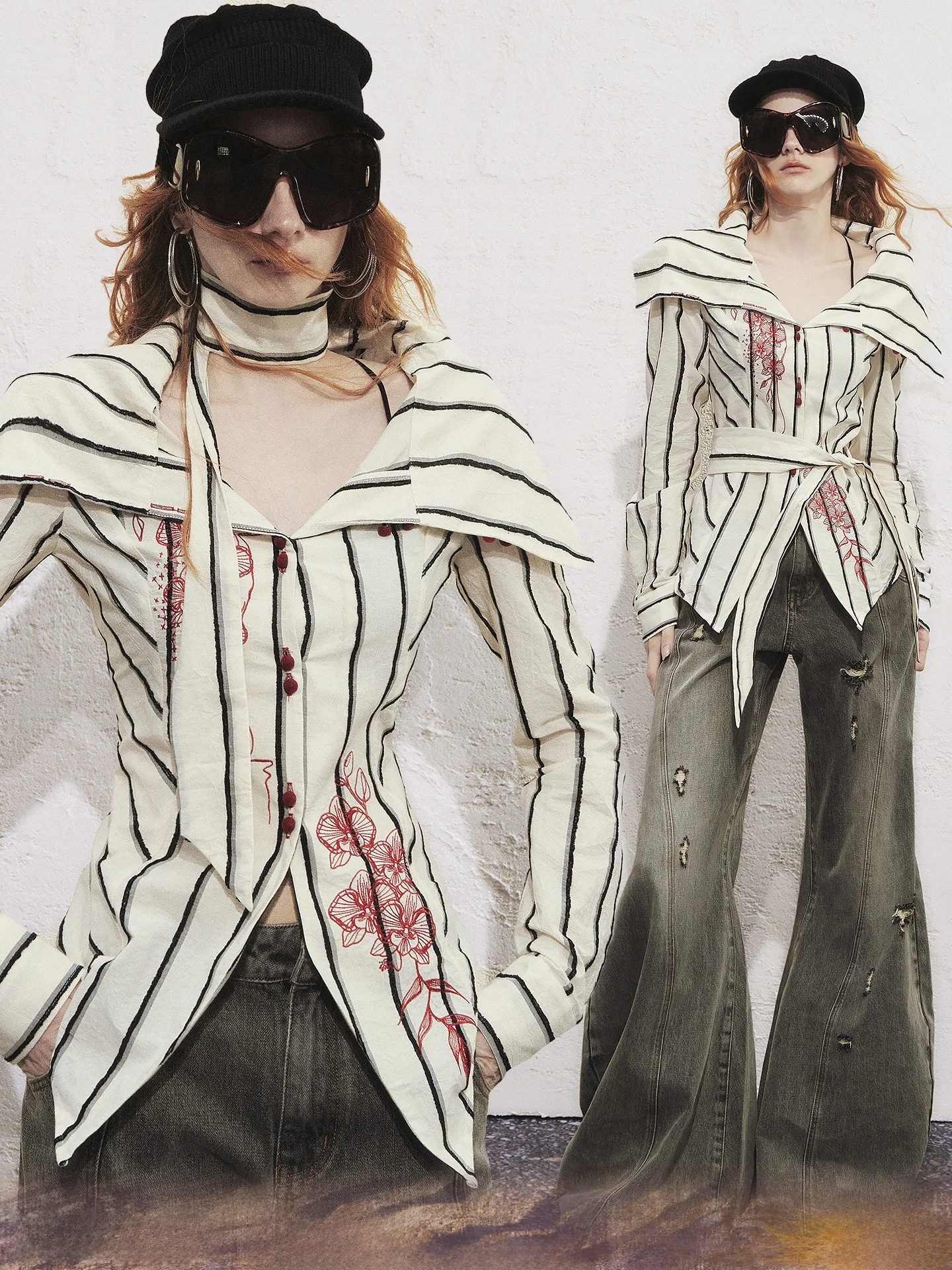 

OfAkiva Carlton Stripe Color Blo Orchid Embroidery Bubble Sve irt Women's Casual Sle Slim Fit Cotton Long ...