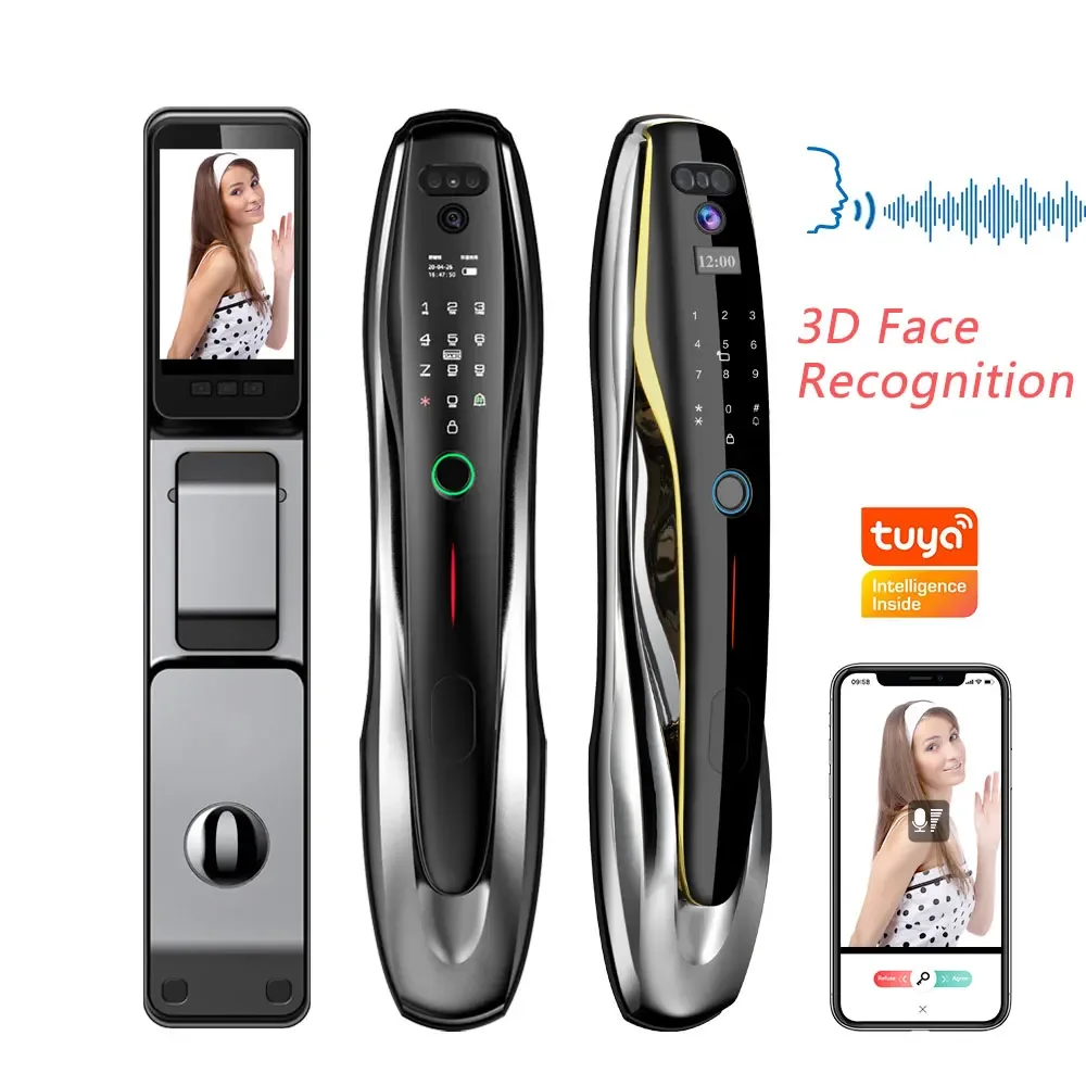 Eseye Fully Automatic Tuya Wifi Smart Door Lock Camera Key Card Cloud Data Aluminum Wood Doors Face Recognition Smart Lock