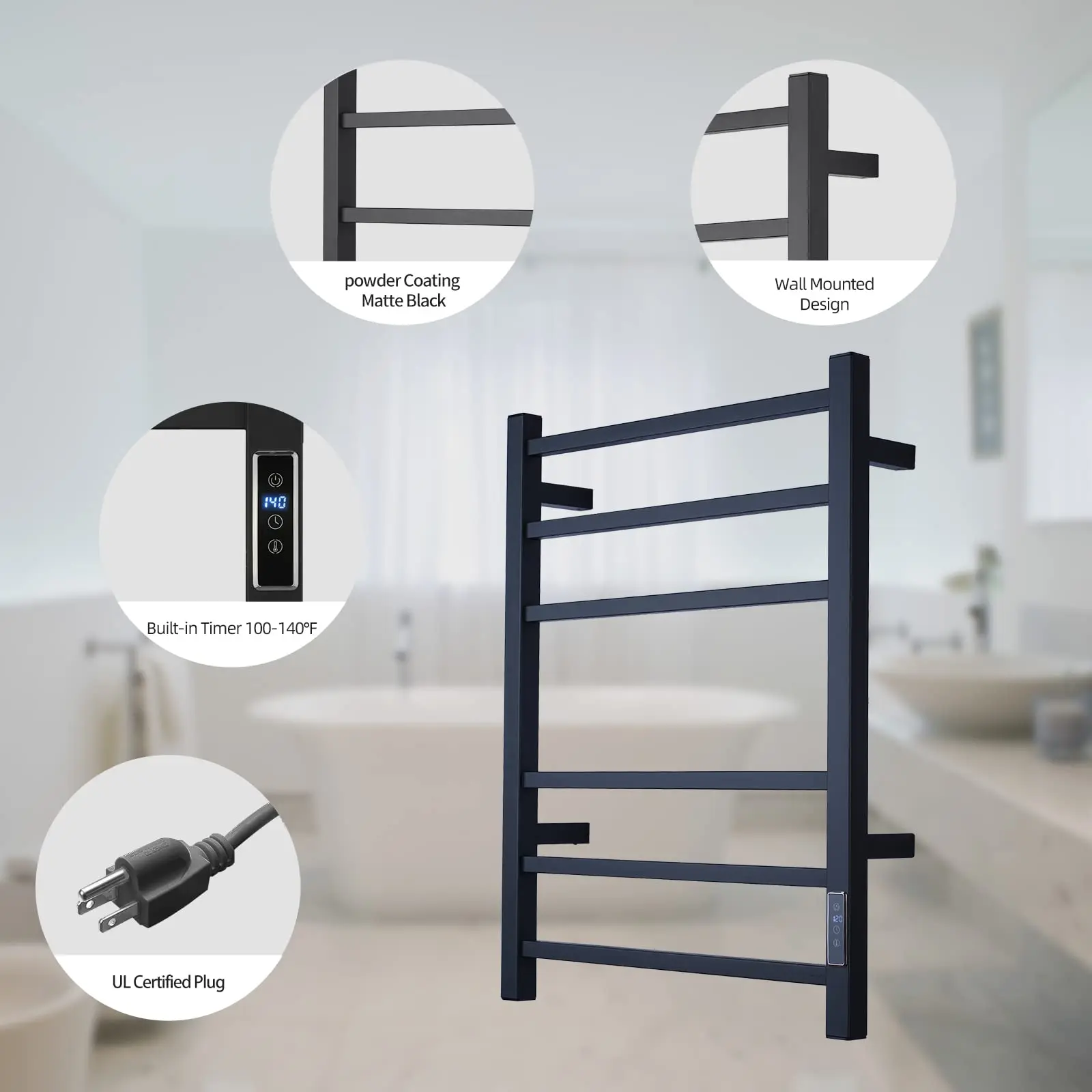Bathroom Towel & Bathrobe Warmer - 8-Bar Wall-Mounted Electric Towel Dryer with Timer & Intelligent Temperature Control