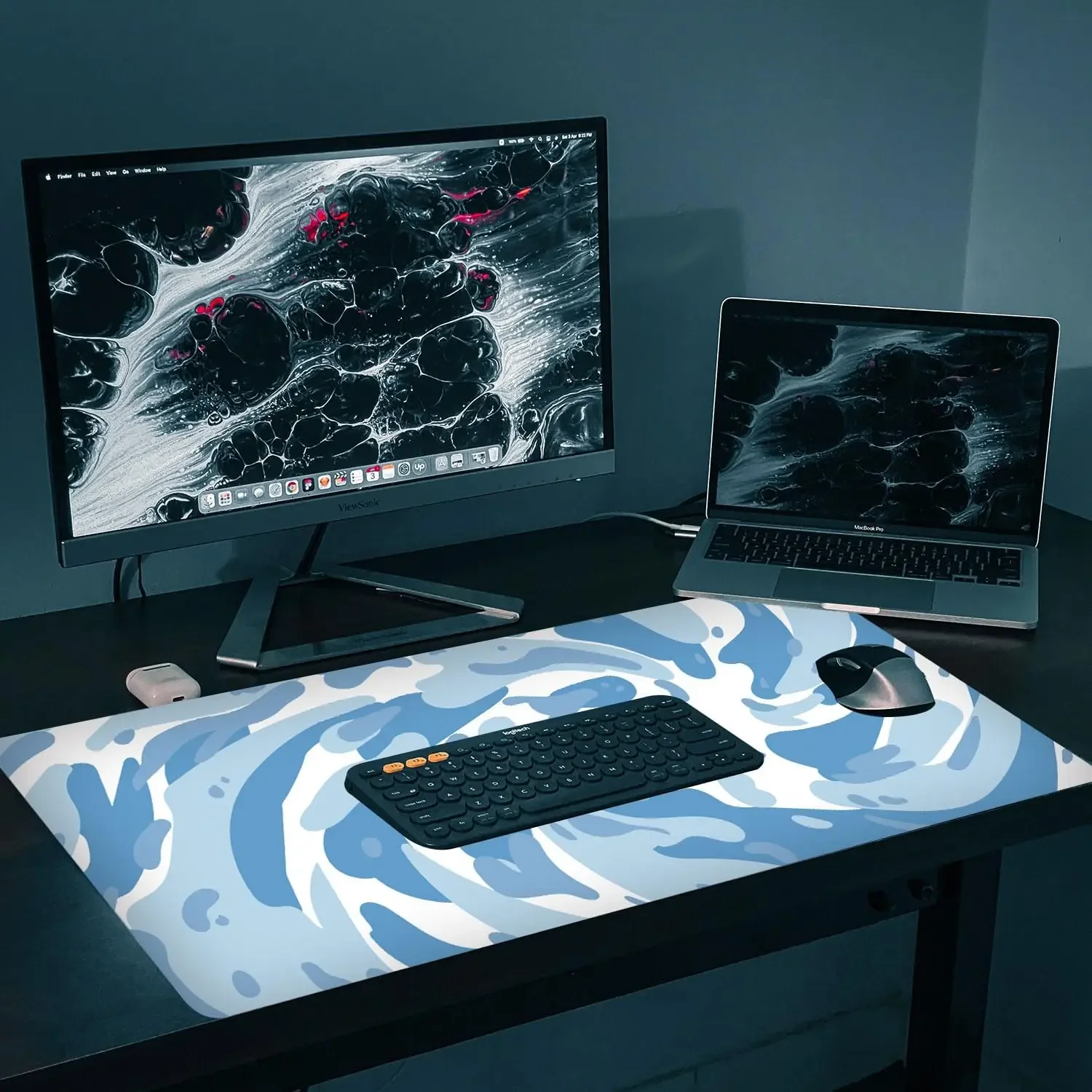 Light Blue Camo Swirl Pattern Gaming Mouse Pad Non-Slip Extended Desk Mat for Home Office Laptop Keyboard and Desktop Decor view 6