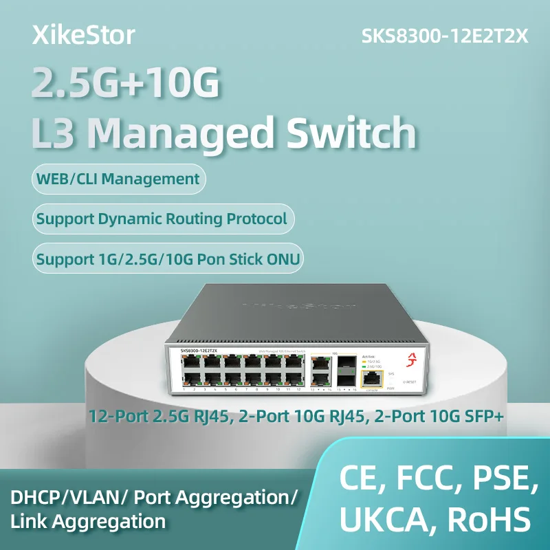 

XikeStor L3 Managed 12-Port 2.5G RJ45 2-Port 10G RJ45 2-Port 10G SFP+ Uplink Support Web/Cli Manage VALN/DHCP