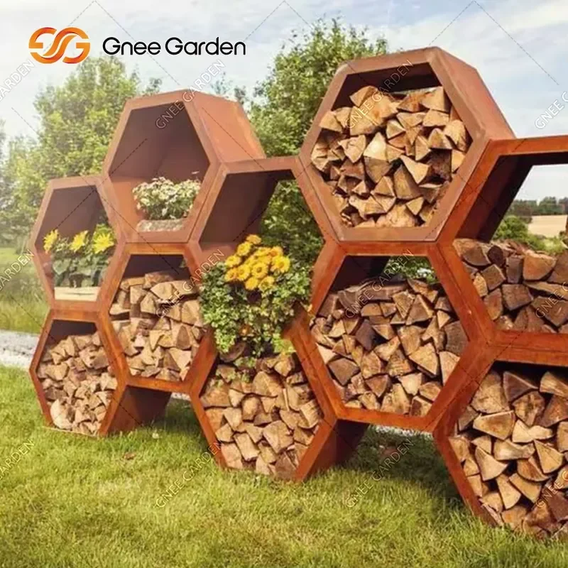 Corten Steel Firewood Storage Holder Outdoor Firewood Log Rack Wooden Firewood Storage Rack